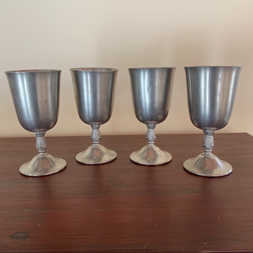 4 Pewter Pineapple Stem Chalice Wine Glasses